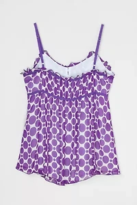 Vintage Y2k Purple Patterned Ruched Silk Top