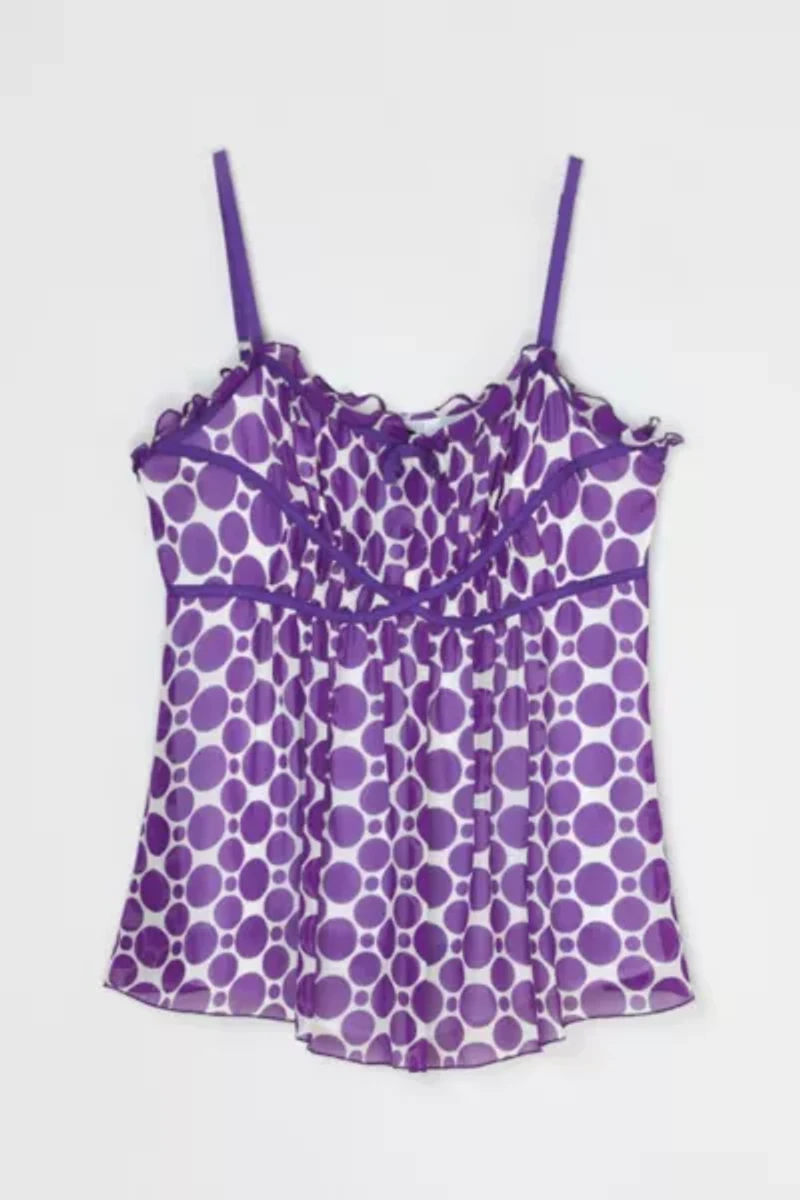 Vintage Y2k Purple Patterned Ruched Silk Top