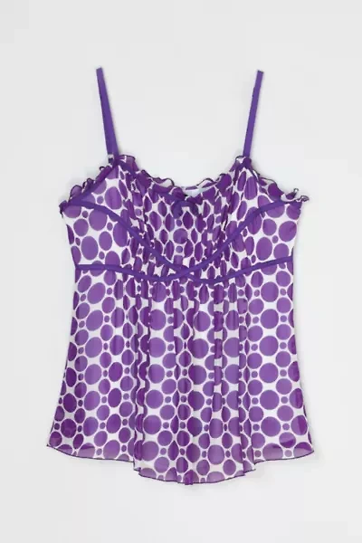 Vintage Y2k Purple Patterned Ruched Silk Top