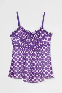 Vintage Y2k Purple Patterned Ruched Silk Top
