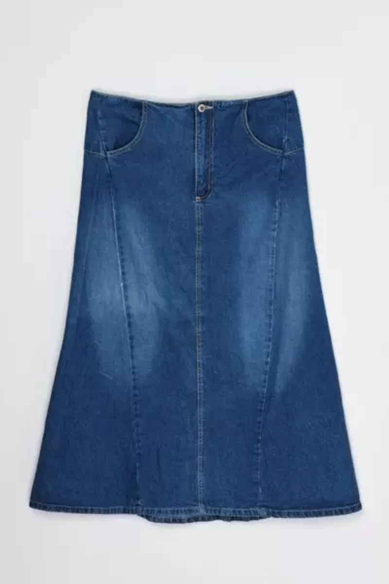 Vintage Y2k Paneled Denim Maxi Skirt