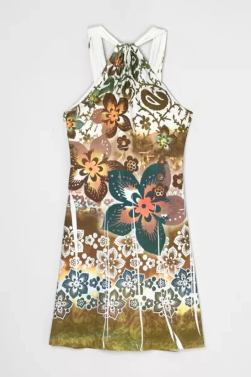 Vintage Y2k Ruched Printed Mini Dress
