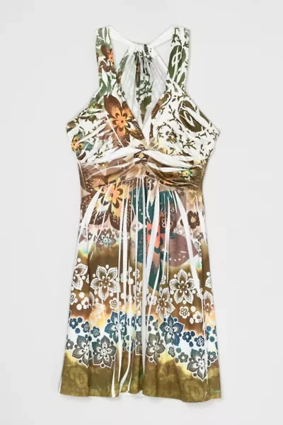 Vintage Y2k Ruched Printed Mini Dress