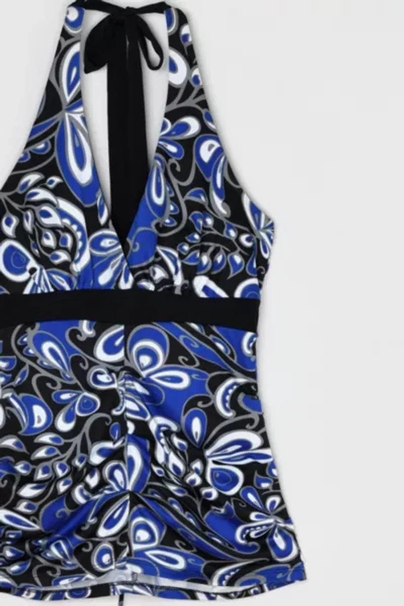 Vintage Y2k Blue & Black Printed Halter Top