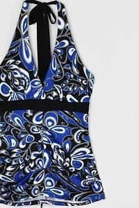 Vintage Y2k Blue & Black Printed Halter Top
