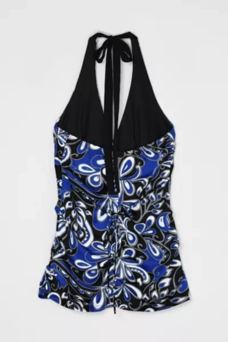 Vintage Y2k Blue & Black Printed Halter Top