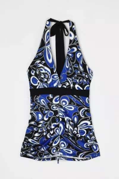 Vintage Y2k Blue & Black Printed Halter Top