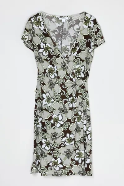 Vintage Y2k Printed Wrap Midi Dress
