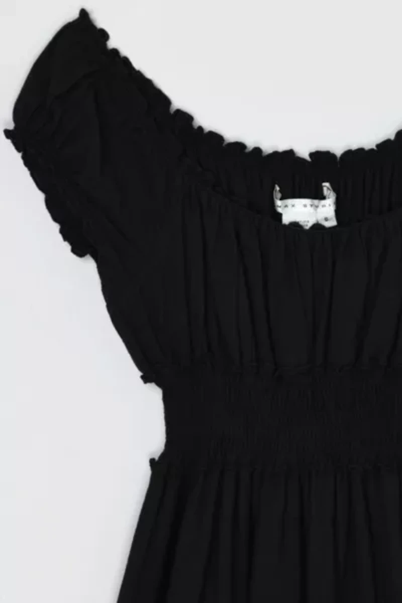 Vintage Y2k Ruched & Embroidered Black Midi Dress
