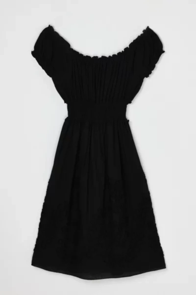 Vintage Y2k Ruched & Embroidered Black Midi Dress