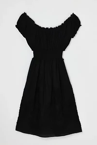 Vintage Y2k Ruched & Embroidered Black Midi Dress