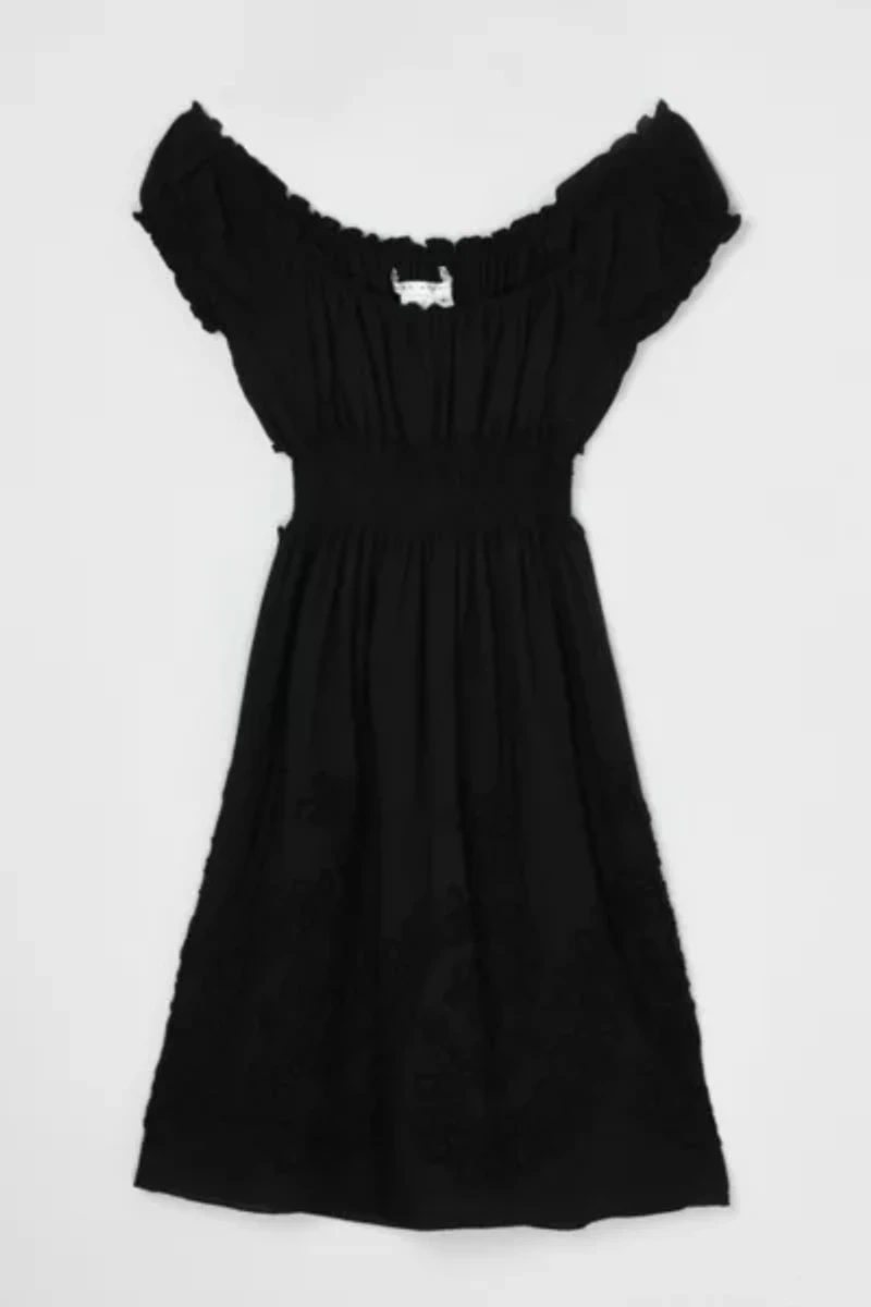 Vintage Y2k Ruched & Embroidered Black Midi Dress