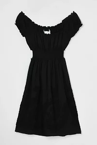Vintage Y2k Ruched & Embroidered Black Midi Dress