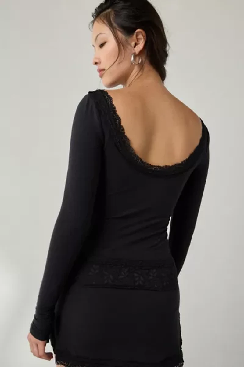 Out From Under Bec Lace Trim Low-Back Long Sleeve Top