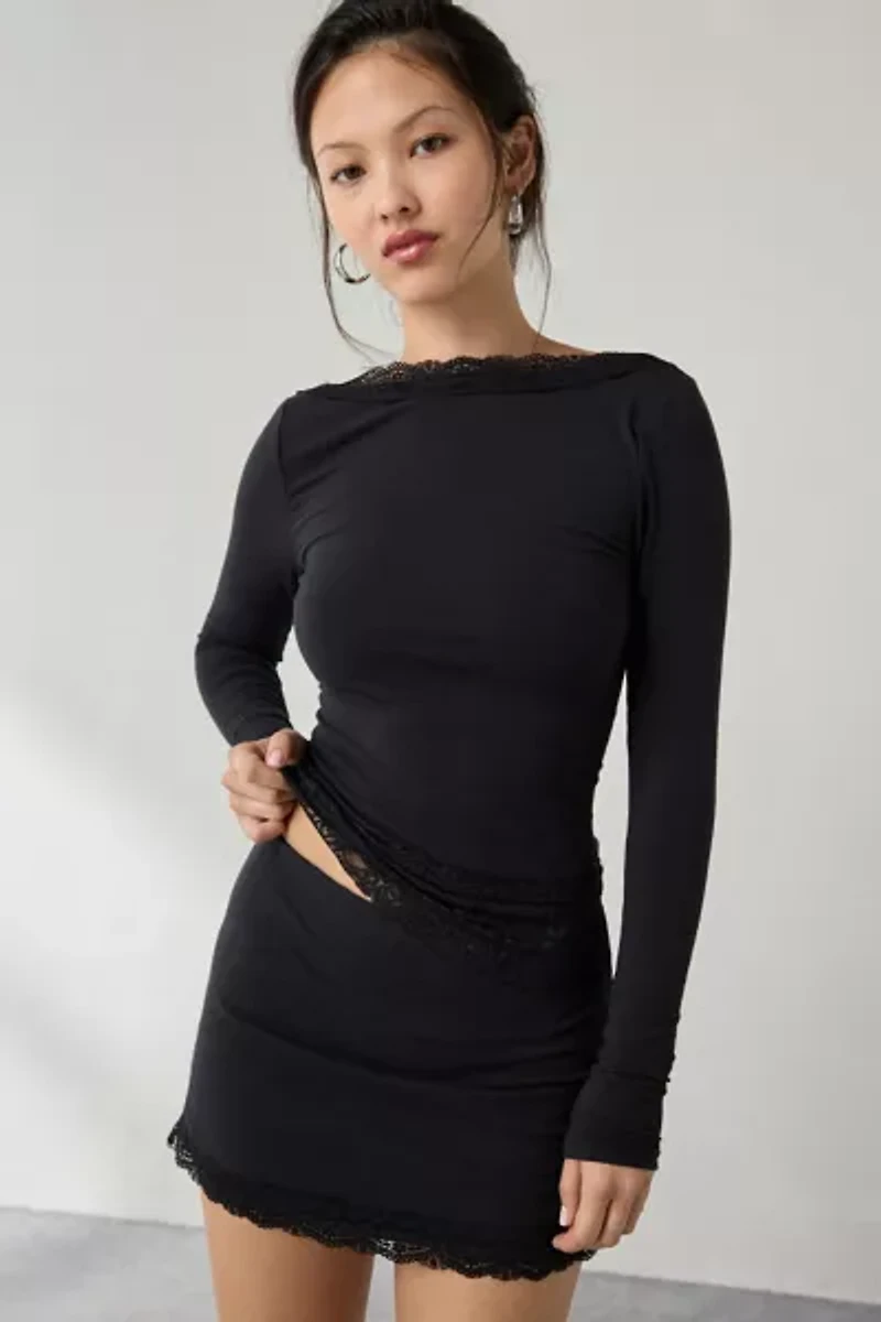 Out From Under Bec Lace Trim Low-Back Long Sleeve Top
