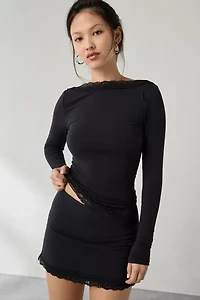 Out From Under Bec Lace Trim Low-Back Long Sleeve Top