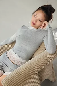 Out From Under Bec Lace Trim Low-Back Long Sleeve Top