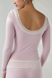Out From Under Bec Lace Trim Low-Back Long Sleeve Top