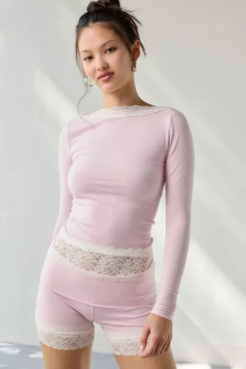 Out From Under Bec Lace Trim Low-Back Long Sleeve Top