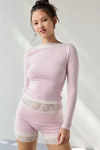 Out From Under Bec Lace Trim Low-Back Long Sleeve Top
