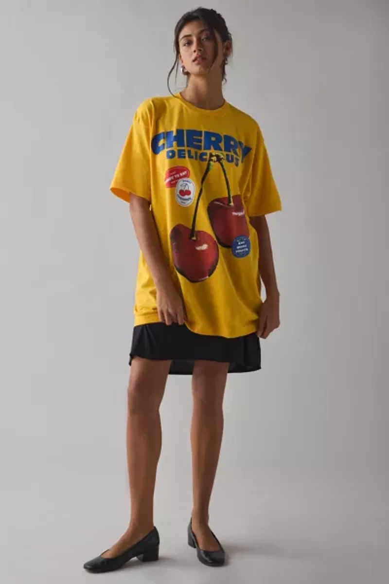 Cherry Delicious Graphic Oversized T-Shirt Dress