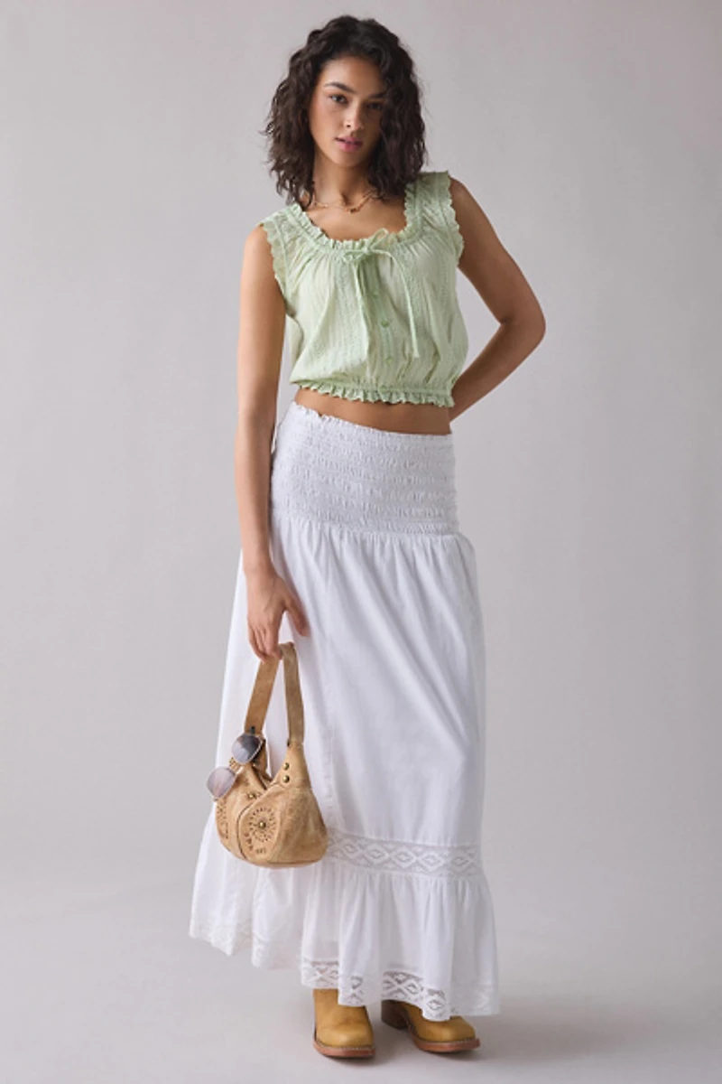 Kimchi Blue Juniper Lace Trim Tie-Front Crop Tank Top