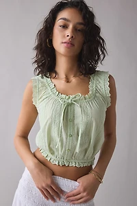 Kimchi Blue Juniper Lace Trim Tie-Front Crop Tank Top