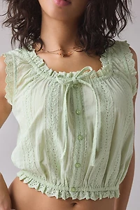 Kimchi Blue Juniper Lace Trim Tie-Front Crop Tank Top