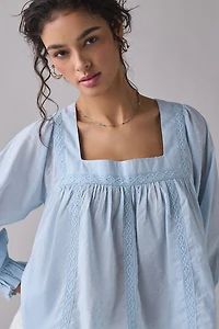 Kimchi Blue Hazel Lace Trim Long Sleeve Babydoll Top