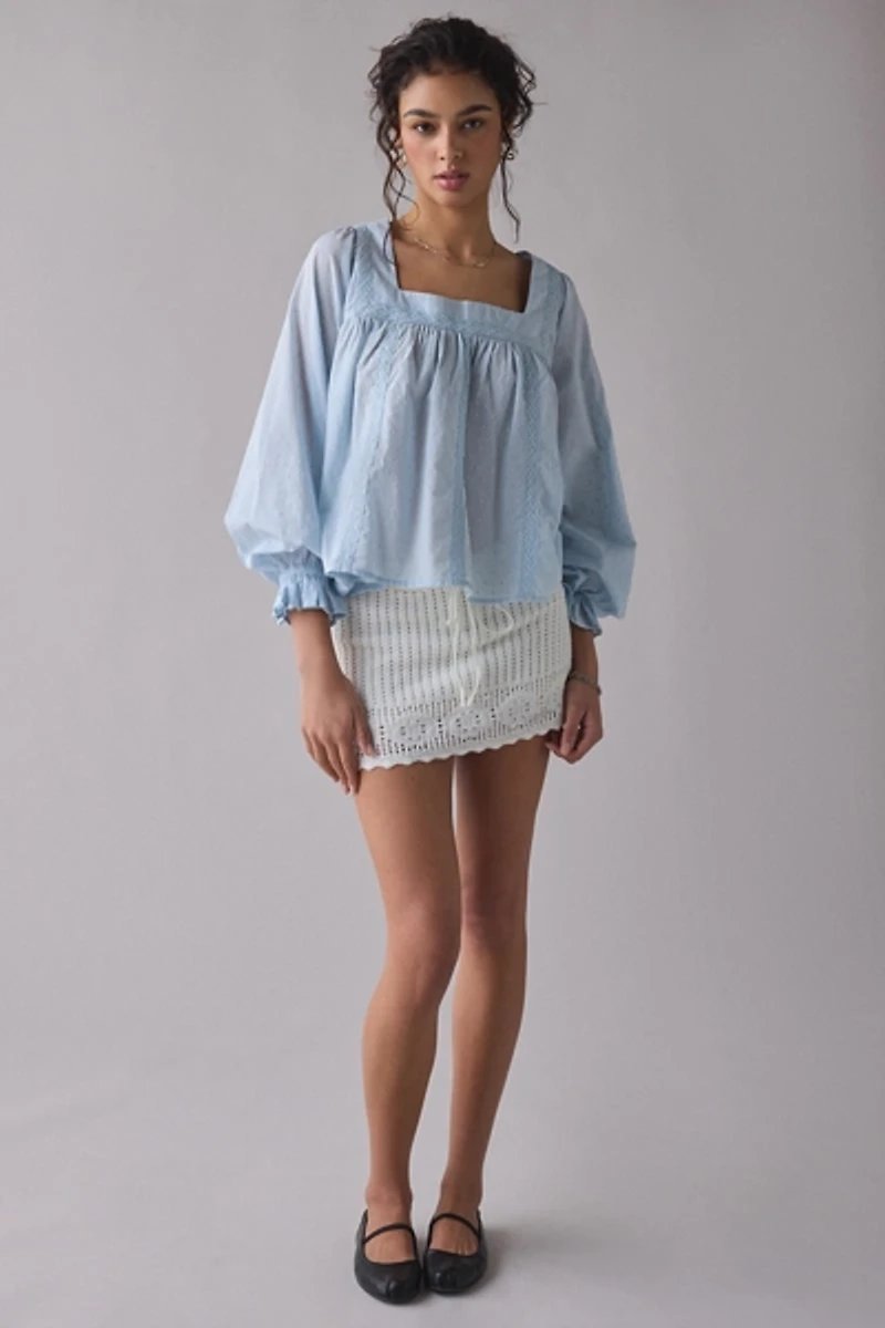 Kimchi Blue Hazel Lace Trim Long Sleeve Babydoll Top