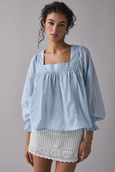 Kimchi Blue Hazel Lace Trim Long Sleeve Babydoll Top