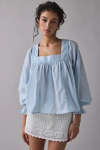 Kimchi Blue Hazel Lace Trim Long Sleeve Babydoll Top