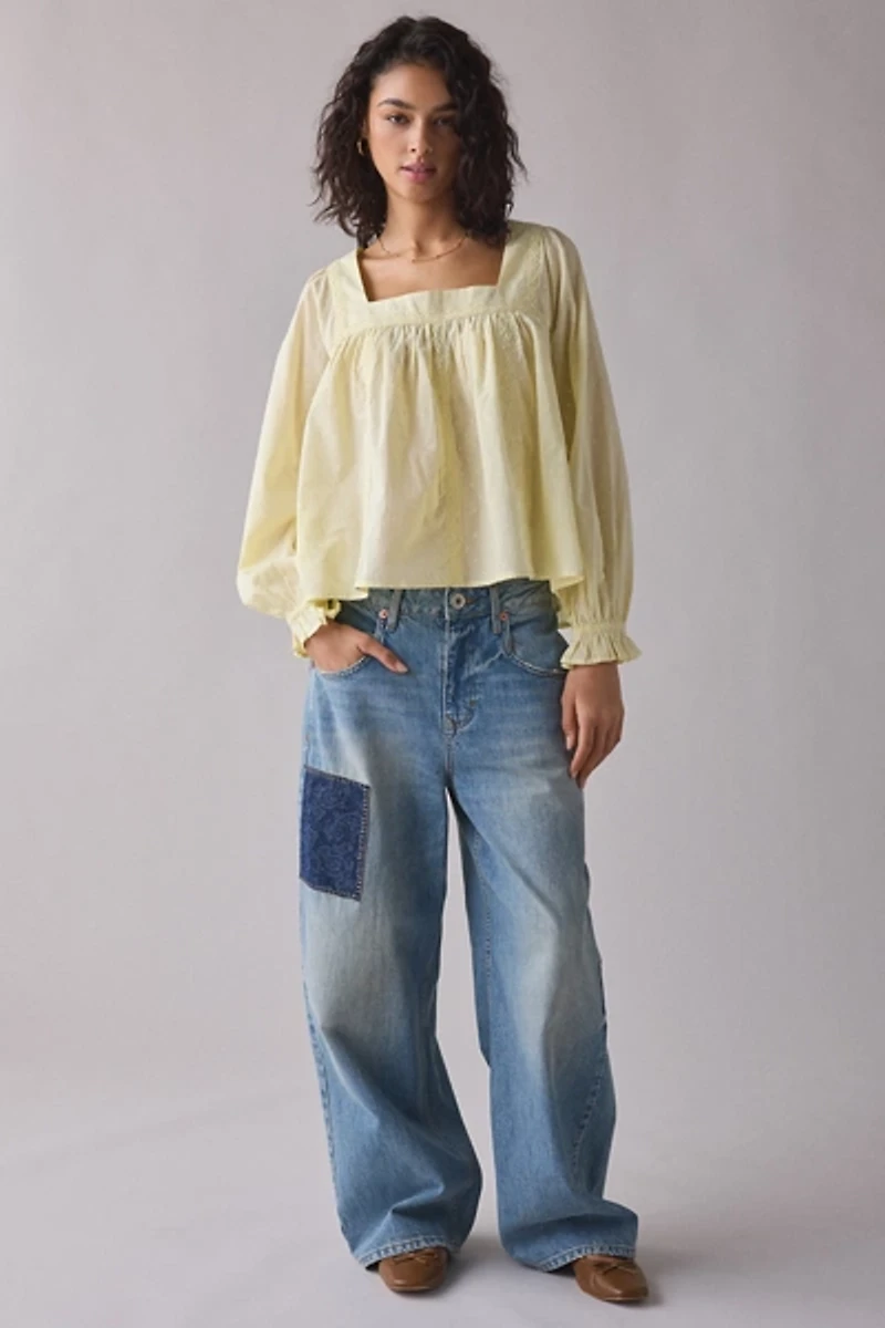 Kimchi Blue Hazel Lace Trim Long Sleeve Babydoll Top