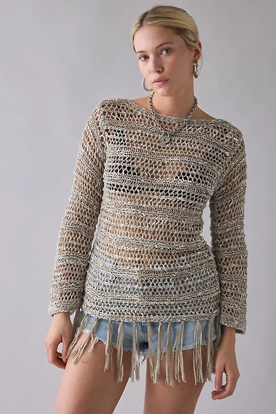 UO Fringed Open-Stitch Poncho Sweater