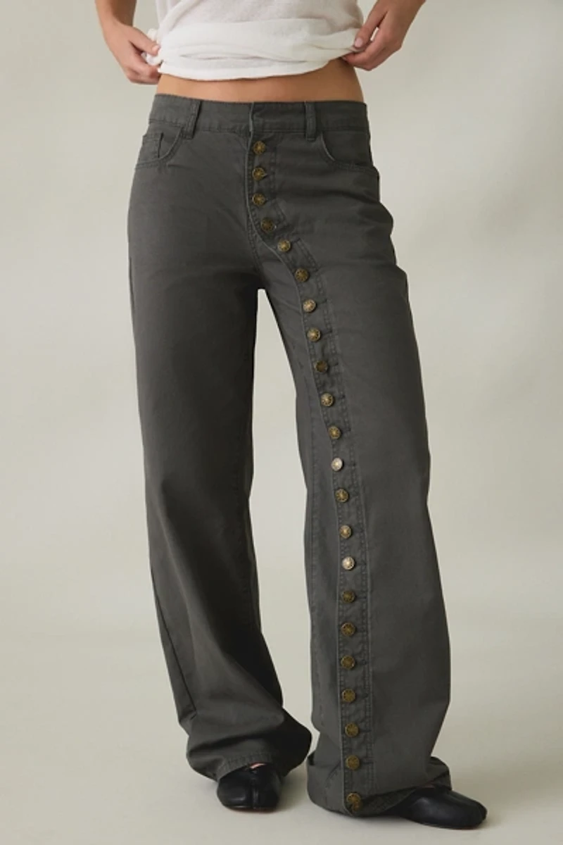 Lioness Penny Asymmetric Button Detail Low Rise Straight Leg Jeans