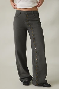 Lioness Penny Asymmetric Button Detail  Low Rise Straight Leg Jeans