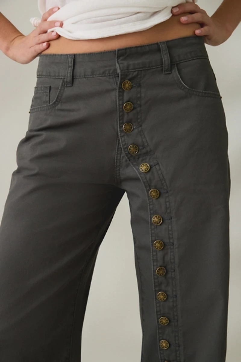 Lioness Penny Asymmetric Button Detail Low Rise Straight Leg Jeans