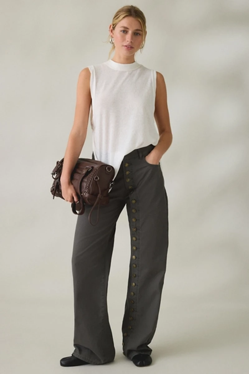 Lioness Penny Asymmetric Button Detail Low Rise Straight Leg Jeans