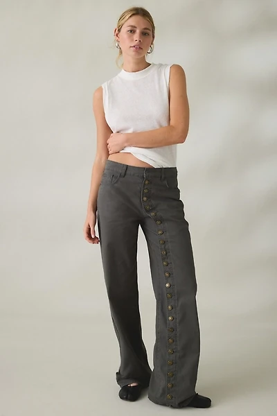 Lioness Penny Asymmetric Button Detail Low Rise Straight Leg Jeans