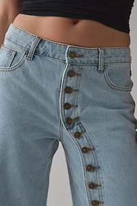 Lioness Penny Asymmetric Button Detail  Low Rise Straight Leg Jean