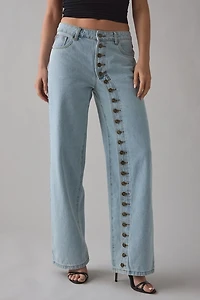 Lioness Penny Asymmetric Button Detail  Low Rise Straight Leg Jean