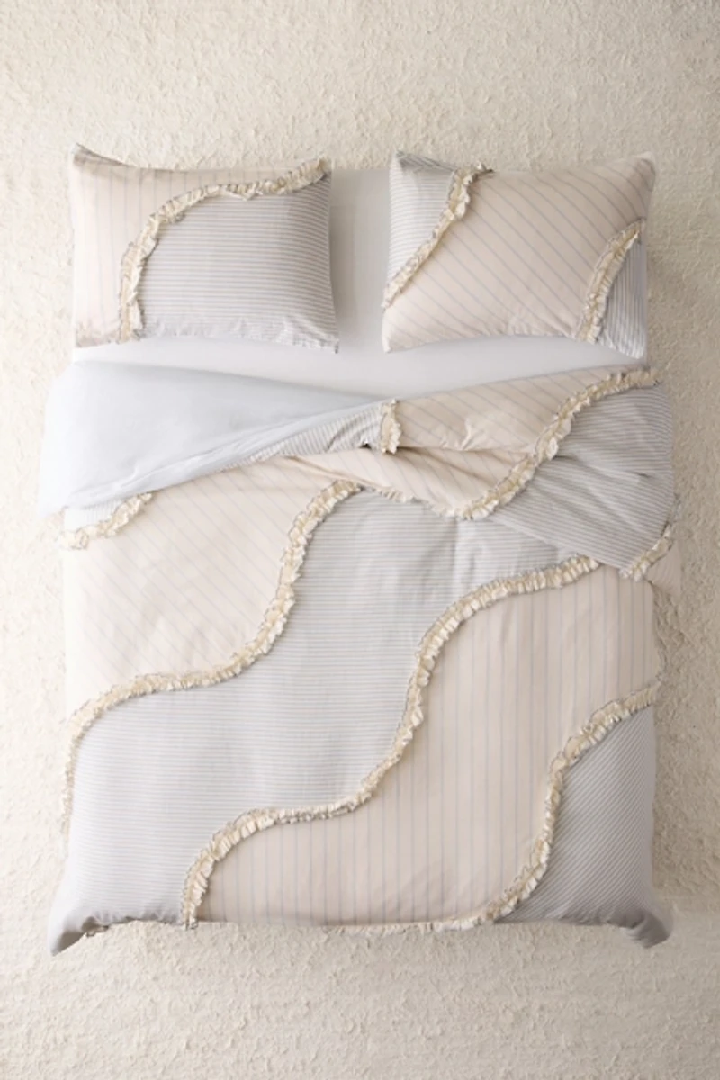 Charlie Striped Ruffle Cotton Duvet Cover