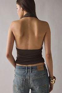 UO Party For You Jersey Knit Plunging Halter Crop Top