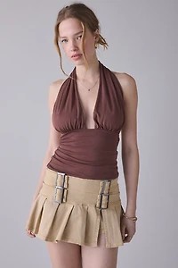 UO Party For You Jersey Knit Plunging Halter Crop Top