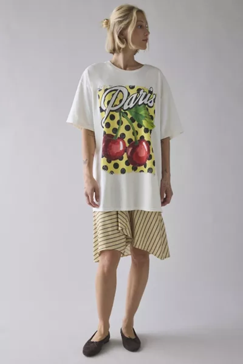 Paris Cherries Polka Dot Graphic Oversized Tee