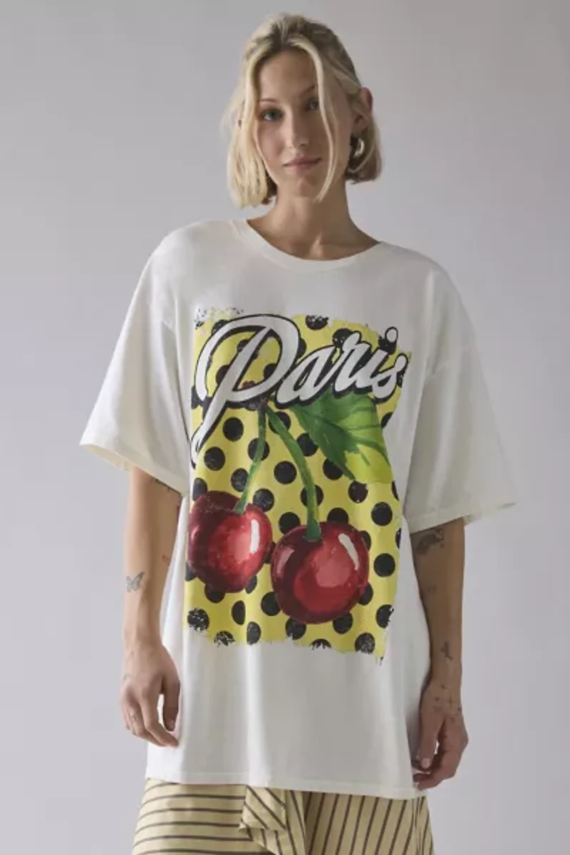 Paris Cherries Polka Dot Graphic Oversized Tee
