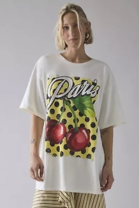 Paris Cherries Polka Dot Graphic Oversized Tee