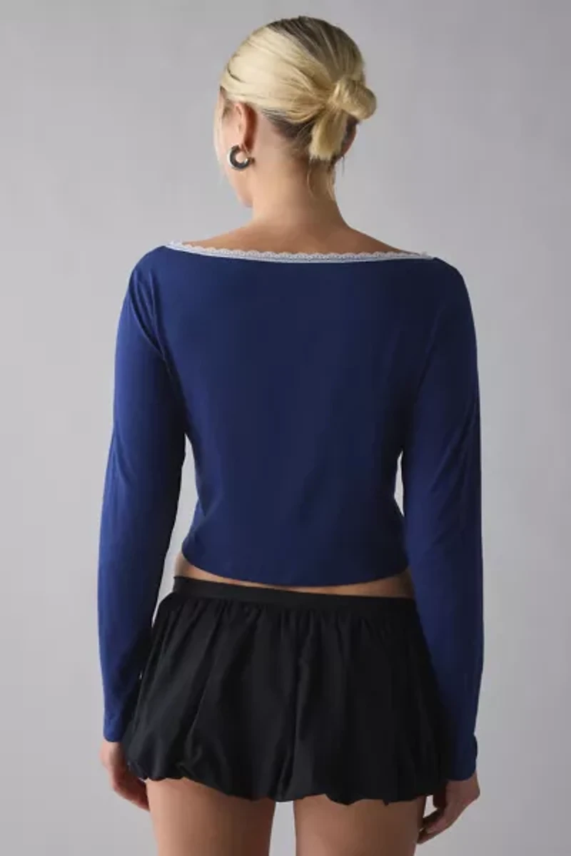 Up To Snow Good Rhinestone Graphic Boatneck Long Sleeve Tee