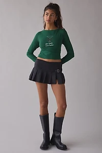 Dear Santa Martini Rhinestone Graphic Boatneck Long Sleeve Tee