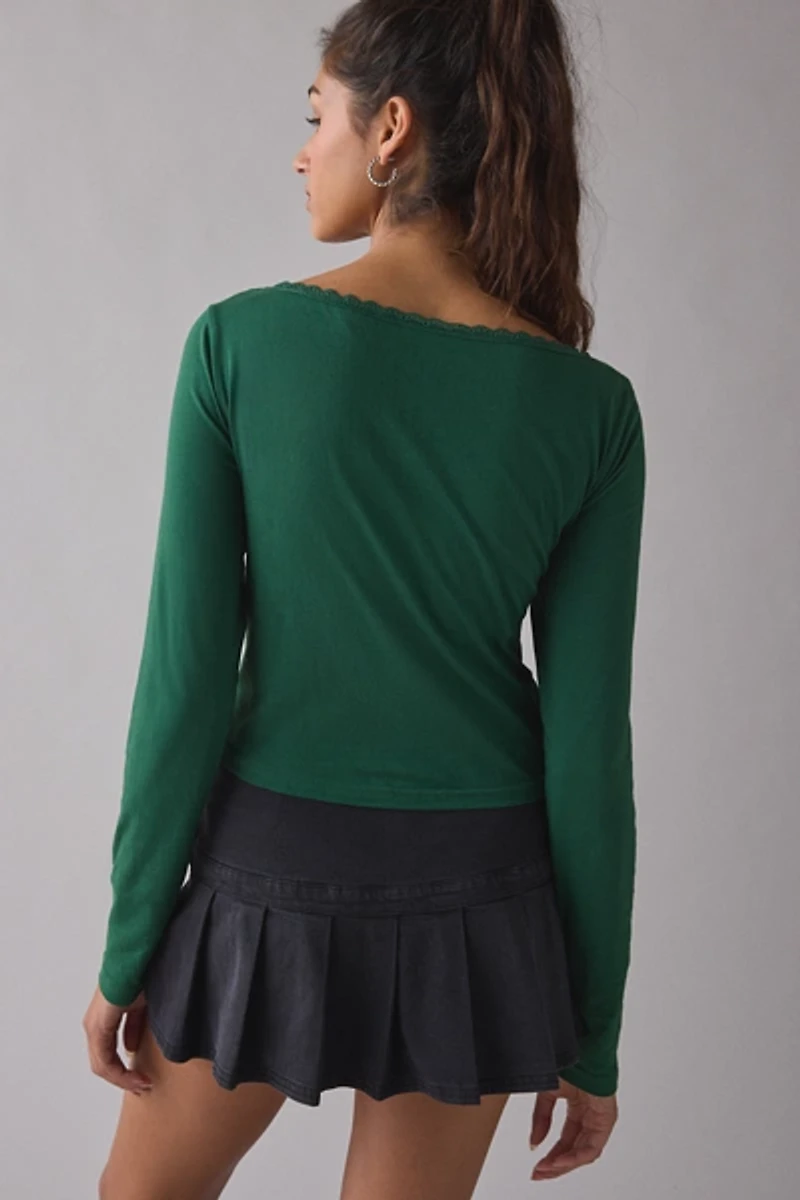 Dear Santa Martini Rhinestone Graphic Boatneck Long Sleeve Tee